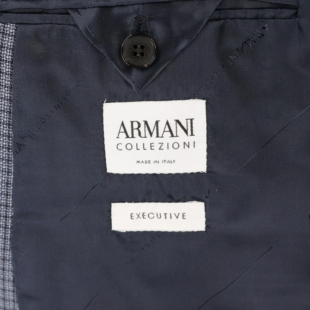 Armani Collezioni Sport Coat 46R Grey Micro Grid Weave Executive Silk Wool Italy